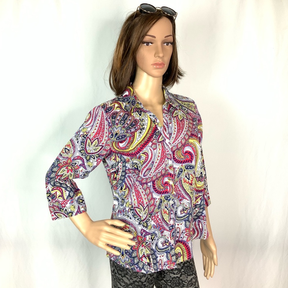 Dana Buchman M Button Down Blouse 3/4 Sleeves